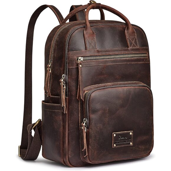 Vintage Genuine Leather Backpack Rucksack for Women Men...